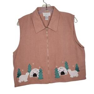 Vintage Christopher & Banks Winter Vest Polar Bear Igloo Applique Women Large